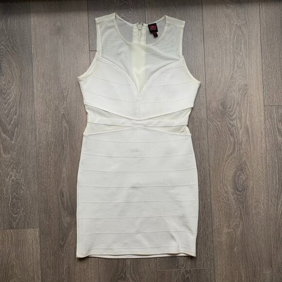 Bebe y2k Mini Dress Mesh Bandage Bodycon 2000s White Size Medium Vintage - Picture 3 of 16